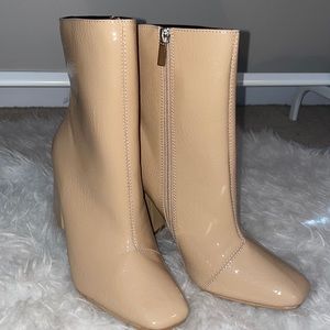 SHEIN shiny latex tan boots